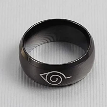 Naruto Stainless Steel Band Konoha Ring Black Color